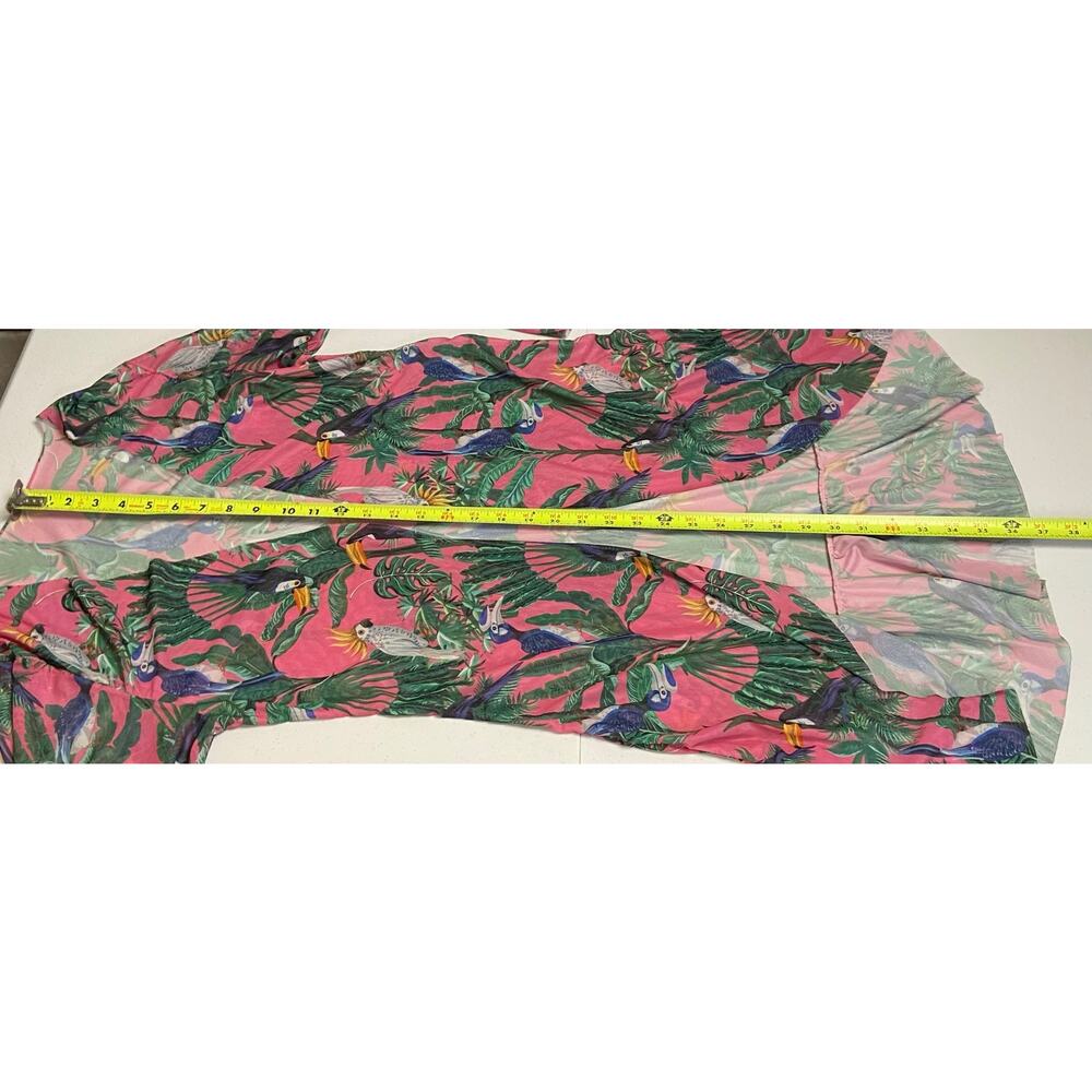 Pink Bird Swimsuit Cover Up Beach Cruise Open Front Bell Sleeves Size Small - Picture 9 of 10